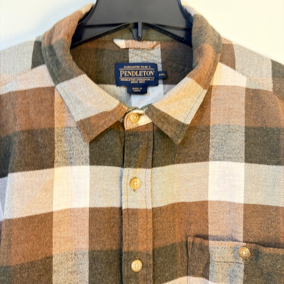 Pendleton Brown White Plaid Cotton Flannel Shirt XXL b14 - Picture 11 of 13